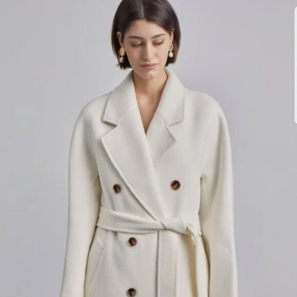 NWT Hand Made Ivory Double Breasted Wool Coat - Picture 1 of 10